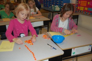 in Ms. Urban’s classroom, students used candy corn as a measuring device